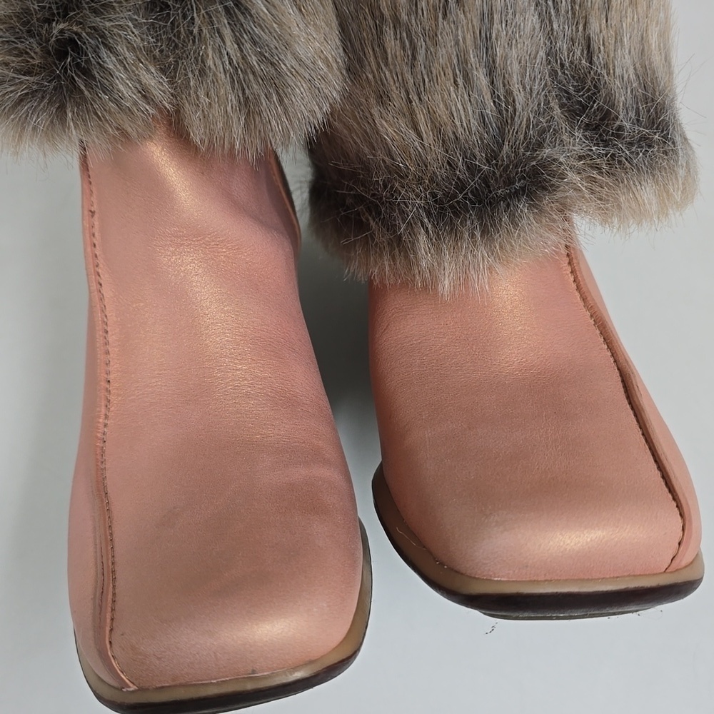 Timberland Iridescent Peach Leather Faux Fur Trim Wedge Winter Snow Boots - Picture 4 of 10